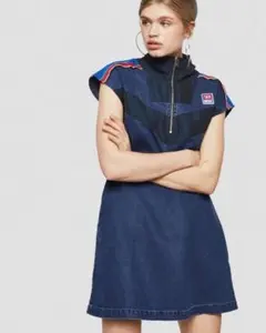 【美品】DIESEL デニム ワンピース ハーフジップ 胸元ロゴ　S