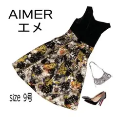 極美品　AIMER☆ベロア ×フラワー　ノースリーブドレス　パーティ　日本製