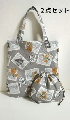 柴犬　マチなしミニトートバッグと巾着ポーチのセット　ハンドメイド