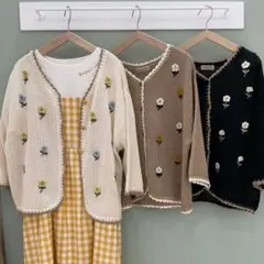 ☆Samansa Mos2☆かぎ針花刺繍カーディガン ・キナリ