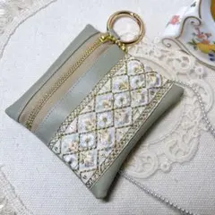 ハンドメイド コインケース ミニポーチ　ポーチ　インド刺繍リボン