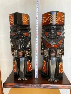 E-4 木彫り アイヌ 北海道 民芸品 工芸品 アンティーク ヴィンテージ 置物 北海道民芸品 アイヌの木彫り 北海しずめ彫 玄旺作 ヴィンテージ