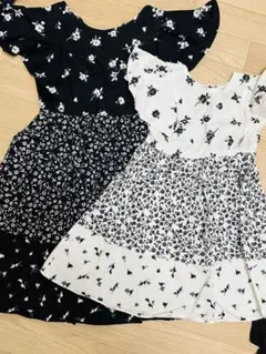 petit main 花柄切り替えワンピース