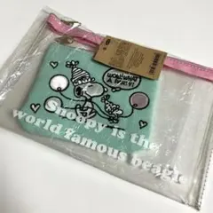 スヌーピー　刺繍ポーチ　クリアポーチ　2個セット　グリーン