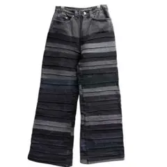 43 再構築 リメイク ボーダー切替 ブラックデニム バギーパンツ