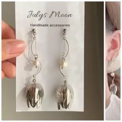 6410アンティークピアスイヤリングシルバー大ぶりフラワー淡水パールロングお花