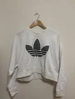 adidas クロップドスウェット ホワイト アディダス トレーナー チェック柄