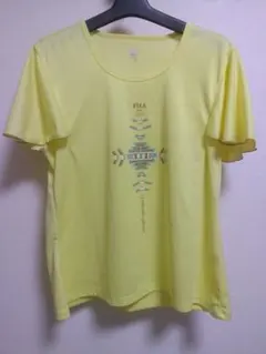 Tシャツシフォンフレアスリーブ 半袖 半袖カットソー　イエロー黄色FILA　LL