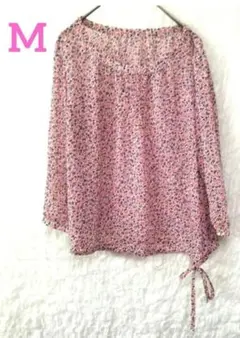 ブラウス シースルー レディース M 7分袖 花柄 ピンク 春夏 透け感