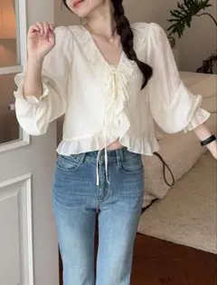 SHEIN シアー ボレロ ブラウス 羽織り アプリコットのサムネイル