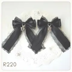 リボン ヘアクリップ ブラック 黒 クラウン 王冠 量産型 地雷 ロリータ 姫系