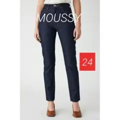 マウジー プレーンジーンズ ストレートスリム ダークブルー 24 S 牛革パッチ