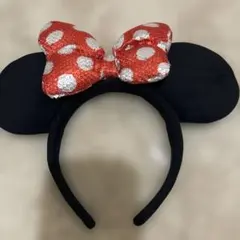 ミニーマウス風カチューシャ 黒と赤の水玉