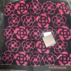 CLATHAS タオルハンカチ カメリア柄 ブラック ピンク