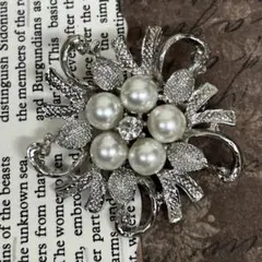 90s ヴィンテージ デッドストック お花 ブローチ レトロ コサージュ パール