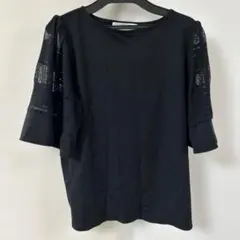 ロペピクニック　袖レース　シアー　黒　ブラック　半袖トップスブラウス