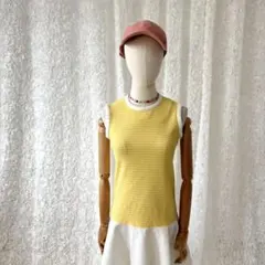 黄色ボーダーワンピース　ノースリーブ　フレアミニ丈　春夏　レトロ可愛い上品