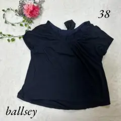 ボールジー後ろリボンTシャツ　ネイビー　半袖　レディース　38 a782