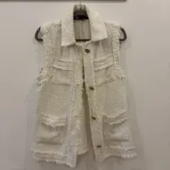 ZARA ホワイトフリンジツイードベスト ジャケット
