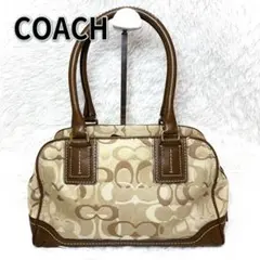COACH handbag シグネチャー ボストンバッグ キャンバス ブラウン