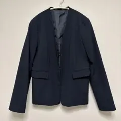レディース ノーカラージャケット ネイビーのサムネイル