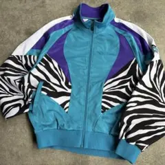 90s asics トラックジャケット ゼブラ柄 パープル ライトブルー Mのサムネイル