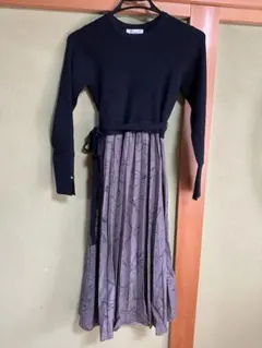 オペークドットクリップ　ニットドッキングワンピース