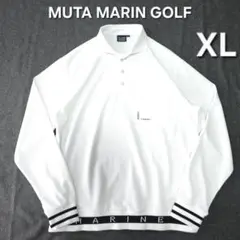 美品 ムータマリンゴルフ 裾リブ 長袖ゴルフポロシャツ ホワイト XL 7 ロゴ