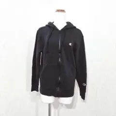 チャンピオン フルジップパーカー（M）ブラック系 刺繍ロゴ スウェット 裏毛