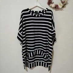 S125:ATTITUDES ボーダーニット 黒×白 ゆったり サイズL