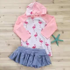 110㎝ 女の子水着 セパレートタイプ フラミンゴ柄 ピンク