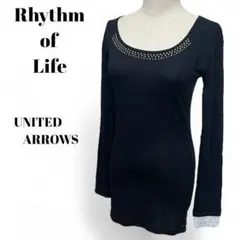 リズムオブライフ ユナイテッドアローズ 長袖カットソー トップス 首周り装飾 黒