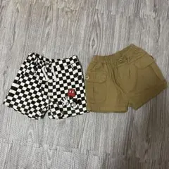 まとめ売り80チェック柄 ベージュ ボトムス 半ズボン2点セット バースデイ