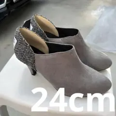 ハリスツイード ショートブーツ　グレー　24cm