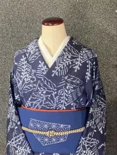 軽い　着用し易い！正絹　絣調　濃紺　小紋　裄65