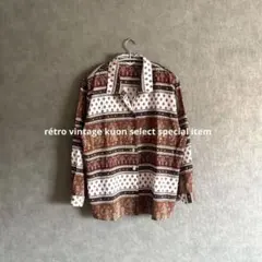 昭和レトロ総柄シャツ　オープンカラー　ヴィンテージシャツ　柄シャツ　ペイズリー柄