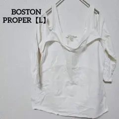 BOSTON PROPER【L】 ホワイト 五分袖 トップス 肩だし