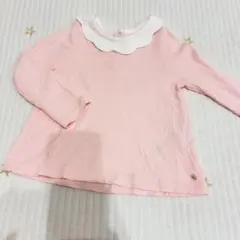 プチバトー　24m ピンク　フリル襟カットソー