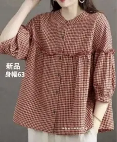 新品 大きいサイズ ふくれ袖 ギャザー ブラウス 身幅63