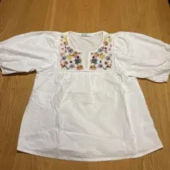 ZARA BASIC 半袖 刺繍 ブラウス ホワイト XS