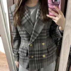 グレー チェック ダブルブレストジャケット