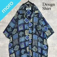 No.1760 VINTAGE 古着 総柄シャツ 半袖 開襟シャツ 幾何学柄