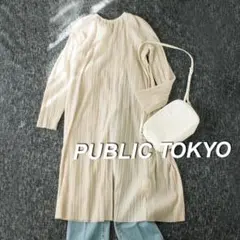 PUBLIC TOKYO　ウェーブプリーツスリットシアーワンピース　ベージュ
