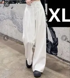 XL aimoha アイモハ ハイウエスト ワイド デニム パンツ 白 ホワイト