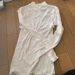 ホワイト レース ハイネック 長袖 カットソー