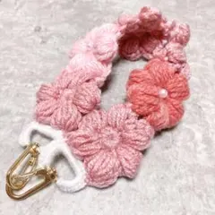 ハンドメイド スマホハンドストラップ 毛糸 花 手編み ピンク 桜 推し活