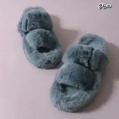 SALE!!新品★サンダル フェイクファー ダブルストラップ Mサイズ/グレー