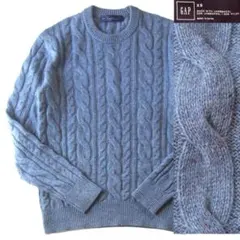 美品　GAP　ギャップ　フィッシャーマン　セーター　ラムズウール　ブルー系　M