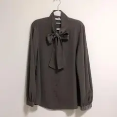 GU　ボウタイブラウス 長袖 ブラウン