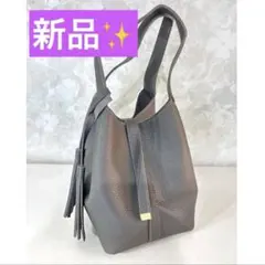 中古』23区 チャコールグレー レザートートバッグ バンブーハンドル 